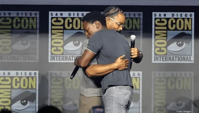 Ryan Coogler introduced actor David Jonsson as the new Black Panther at San Diego Comic-Con on July 25, 2026. (Credit: Joe Scarnici / Getty Images for Disney)