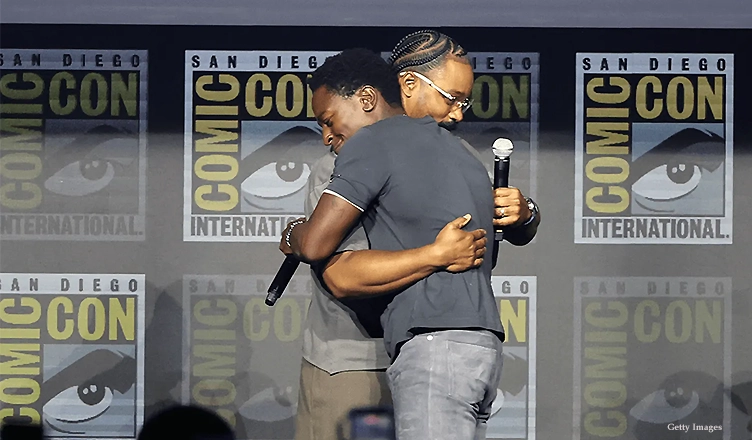 Ryan Coogler introduced actor David Jonsson as the new Black Panther at San Diego Comic-Con on July 25, 2026. (Credit: Joe Scarnici / Getty Images for Disney)