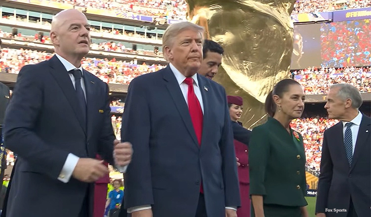 President Donald Trump helped present the medals to Spain after the World Cup finals on Sunday, July 19, 2026. (Credit: Fox Sports)