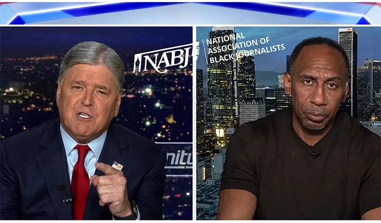 Sean Hannity and Stephen A. Smith with the NABJ Logo (Credit: Fox News and NABJ)