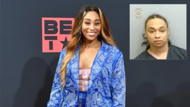 Sidney Starr attends the 2022 BET Awards at Microsoft Theater on June 26, 2022 in Los Angeles, California and Booking Photo (Credit: Getty Images for BET and Fulton County Sheriff's Office)